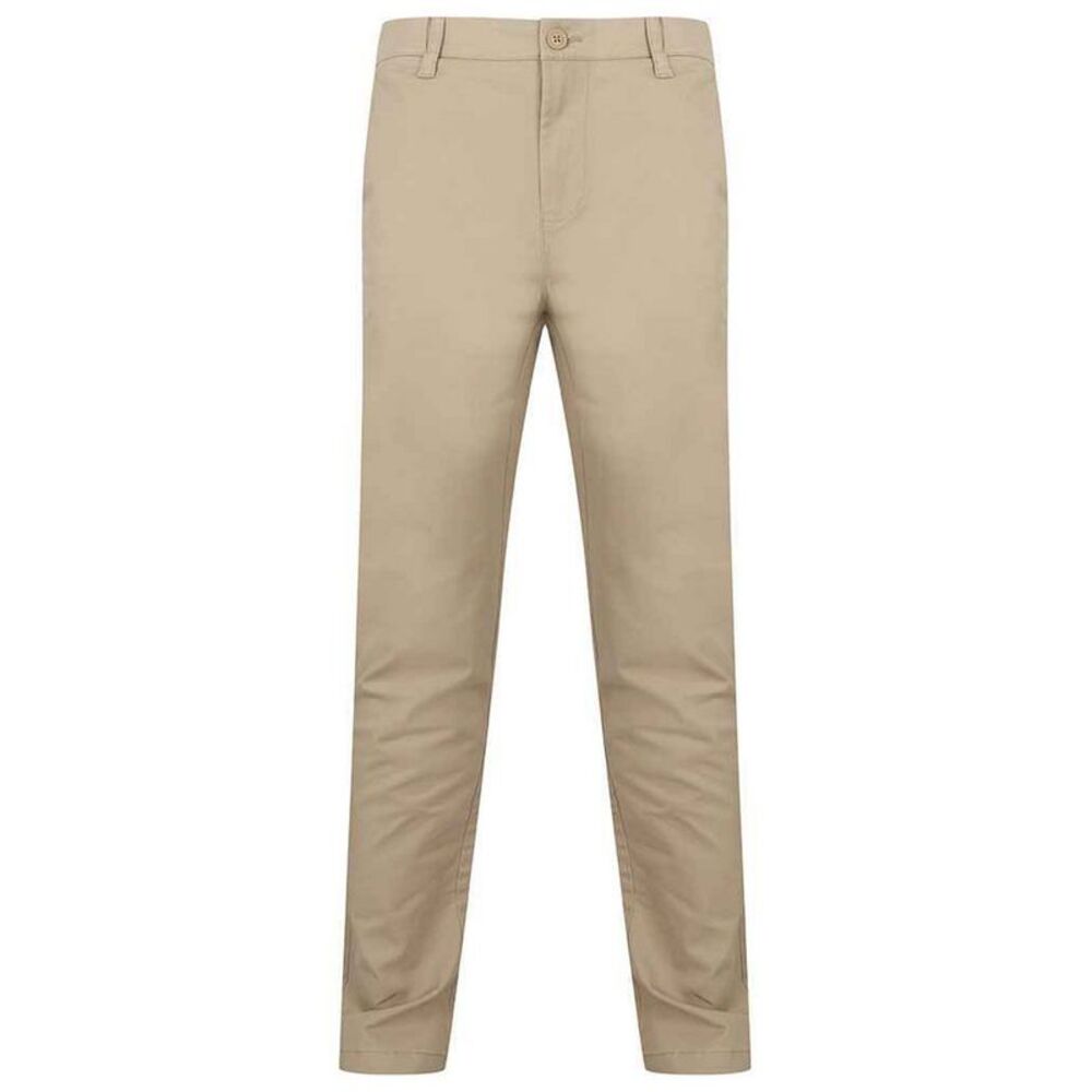 Henbury Mens Stretch Flex Waistband Chino Pants / Stone